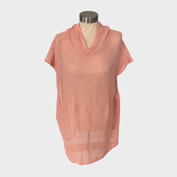 Zara Womens XL Pale Pink Peach Fishnet Hooded Cover Up - Picture 1 of 7